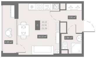 Студия № 160 Корп.: 8 , Секция 3  в ЖК UP-квартал Новый Московский