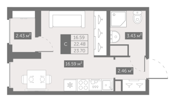 Студия № 308 Корп.: 4 , Секция 3  в ЖК UP-квартал Новый Московский
