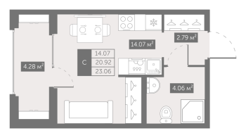 Студия № 10 Корп.: 4 , Секция 1  в ЖК UP-квартал Новый Московский