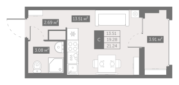 Студия № 317 Корп.: 4 , Секция 3  в ЖК UP-квартал Новый Московский