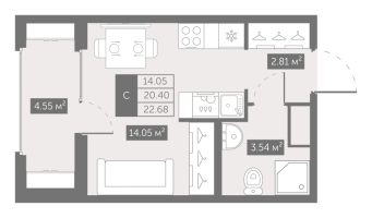 Студия № 304 Корп.: 4 , Секция 3  в ЖК UP-квартал Новый Московский