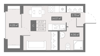 Студия № 13 Корп.: 4 , Секция 1  в ЖК UP-квартал Новый Московский