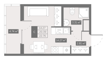 Студия № 104 Корп.: 4 , Секция 1  в ЖК UP-квартал Новый Московский