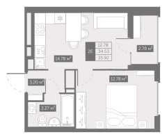 1 ккв № 278 Корп.: 4 , Секция 3  в ЖК UP-квартал Новый Московский