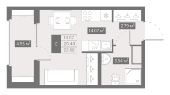 Студия № 43 Корп.: 4 , Секция 1  в ЖК UP-квартал Новый Московский