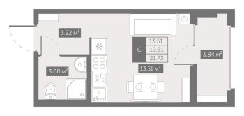 Студия № 279 Корп.: 4 , Секция 3  в ЖК UP-квартал Новый Московский