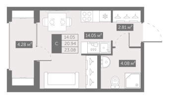 Студия № 285 Корп.: 4 , Секция 3  в ЖК UP-квартал Новый Московский