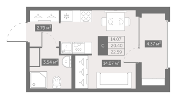 Студия № 40 Корп.: 4 , Секция 1  в ЖК UP-квартал Новый Московский