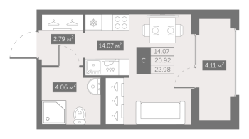 Студия № 7 Корп.: 4 , Секция 1  в ЖК UP-квартал Новый Московский