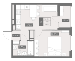 1 ккв № 297 Корп.: 4 , Секция 3  в ЖК UP-квартал Новый Московский