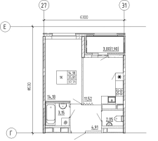 1 ккв № 142 Корп.: Б , Секция 2  в ЖК UP-квартал 