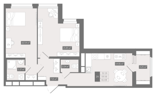 2 ккв № 516 Корп.: А , Секция 4  в ЖК UP-квартал 