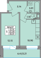 1 ккв № 637 Корп.: 1 , Секция 4  в ЖК Удача (Вита)