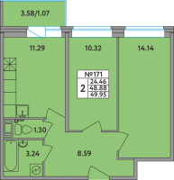 2 ккв № 171 Корп.: 1 , Секция 2  в ЖК Удача (Вита)