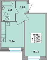 1 ккв № 155 Корп.: 1 , Секция 2  в ЖК Удача (Вита)