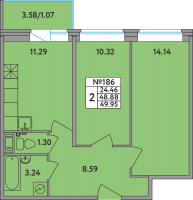 2 ккв № 186 Корп.: 1 , Секция 2  в ЖК Удача (Вита)