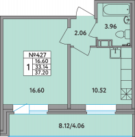 1 ккв № 427 Корп.: 1 , Секция 3  в ЖК Удача (Вита)