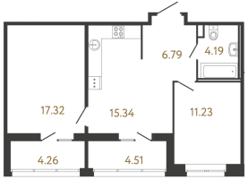 3 ккв (Евро) № 176 Корп.: 1 , Секция 2  в ЖК Ultra City 3.0