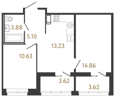 2 ккв № 12 Корп.: 1 , Секция 1  в ЖК Ultra City 3.0