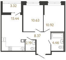 3 ккв (Евро) № 249 Корп.: 2 , Секция 1  в ЖК Ultra City 3.0