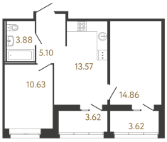 2 ккв № 2 Корп.: 1 , Секция 1  в ЖК Ultra City 3.0