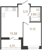 2 ккв (Евро) № 245 Корп.: 2 , Секция 1  в ЖК Ultra City 3.0