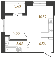 2 ккв (Евро) № 237 Корп.: 2 , Секция 1  в ЖК Ultra City 3.0