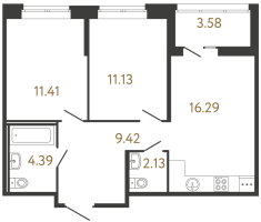 3 ккв (Евро) № 10 Корп.: 1 , Секция 1  в ЖК Ultra City 3.0