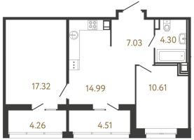 2 ккв № 179 Корп.: 1 , Секция 2  в ЖК Ultra City 3.0