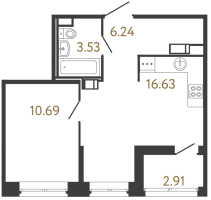 2 ккв (Евро) № 246 Корп.: 2 , Секция 1  в ЖК Ultra City 3.0