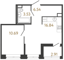 2 ккв (Евро) № 235 Корп.: 2 , Секция 1  в ЖК Ultra City 3.0