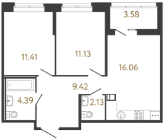 3 ккв (Евро) № 20 Корп.: 1 , Секция 1  в ЖК Ultra City 3.0