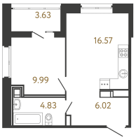 2 ккв (Евро) № 259 Корп.: 2 , Секция 1  в ЖК Ultra City 3.0