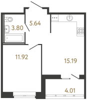 2 ккв (Евро) № 233 Корп.: 2 , Секция 1  в ЖК Ultra City 3.0