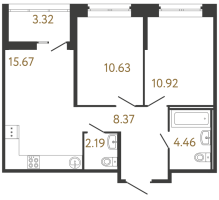 3 ккв (Евро) № 238 Корп.: 2 , Секция 1  в ЖК Ultra City 3.0