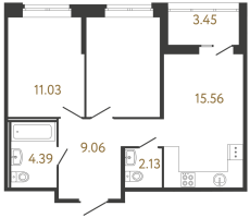 3 ккв (Евро) № 239 Корп.: 2 , Секция 1  в ЖК Ultra City 3.0