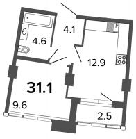 1 ккв № 1115 Корп.: 5 , Секция 1  в ЖК Ultra City