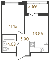 1 ккв № 821 Корп.: 4 , Секция 1  в ЖК Ультра Сити 3.0