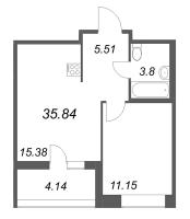 2 ккв (Евро) № 377 Корп.: 2 , Секция 1  в ЖК Ультра Сити 3.0
