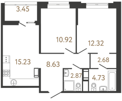 3 ккв (Евро) № 700 Корп.: 3 , Секция 2  в ЖК Ультра Сити 3.0