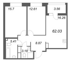 3 ккв (Евро) № 540 Корп.: 3 , Секция 1  в ЖК Ультра Сити 3.0