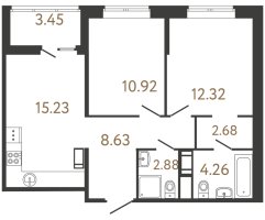 3 ккв (Евро) № 710 Корп.: 3 , Секция 2  в ЖК Ультра Сити 3.0