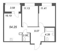 3 ккв (Евро) № 96 Корп.: 1 , Секция 1  в ЖК Ультра Сити 3.0