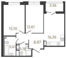 3 ккв (Евро) № 595 Корп.: 3 , Секция 1  в ЖК Ультра Сити 3.0