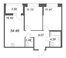 3 ккв (Евро) № 9 Корп.: 1 , Секция 1  в ЖК Ультра Сити 3.0