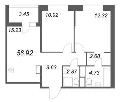3 ккв (Евро) № 645 Корп.: 3 , Секция 2  в ЖК Ультра Сити 3.0