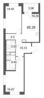 3 ккв (Евро) № 714 Корп.: 3 , Секция 2  в ЖК Ультра Сити 3.0