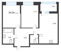3 ккв (Евро) № 119 Корп.: 1 , Секция 1  в ЖК Ультра Сити 3.0