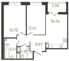 3 ккв (Евро) № 631 Корп.: 3 , Секция 1  в ЖК Ультра Сити 3.0