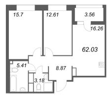3 ккв (Евро) № 631 Корп.: 3 , Секция 1  в ЖК Ультра Сити 3.0